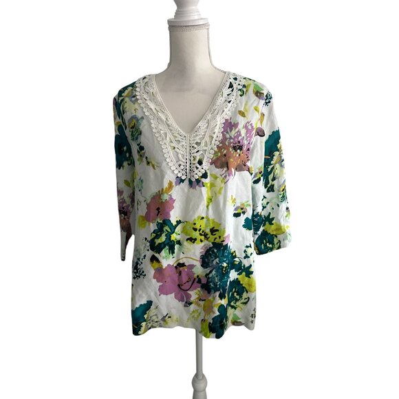 PREMISE Floral Linen Blend Tunic Top Size Small - Picture 4 of 5